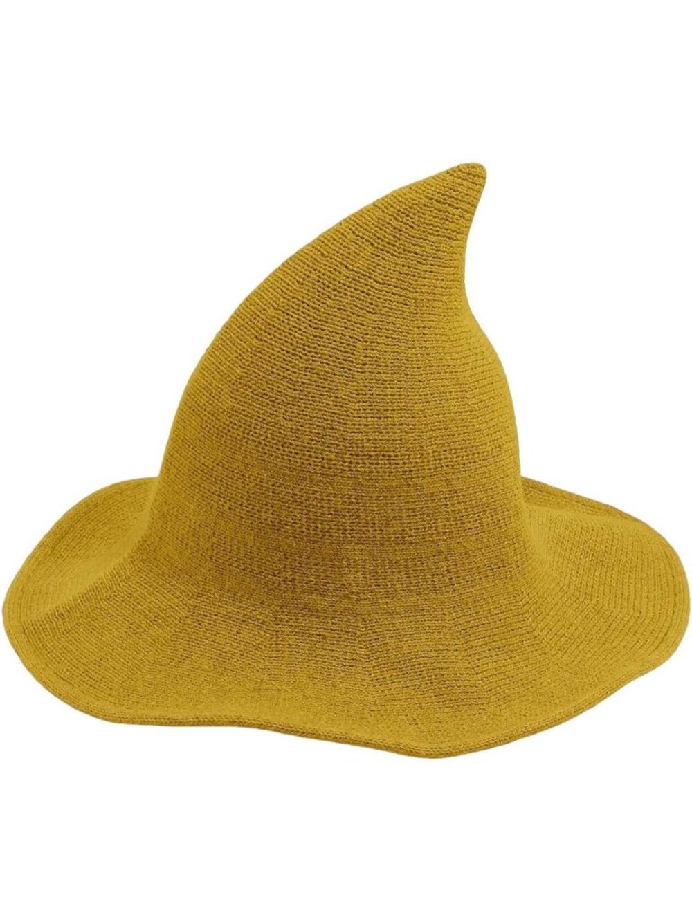 Women Yellow Halloween Knitted Wool Wizard Witch Hat Brim Pointed Witches Cap